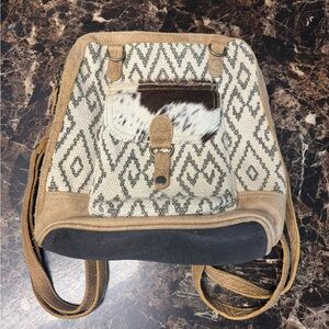 Myra Bag Tan and Cream Geometric Backpack